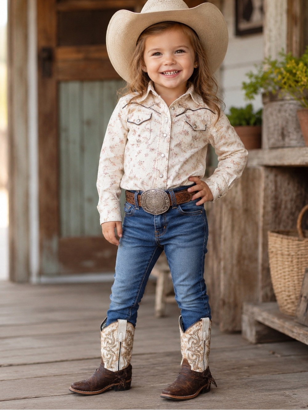 Dan Post Girl's Tan Leather & White Top Lil Myra Narrow Square Toe Cowgirl Boot